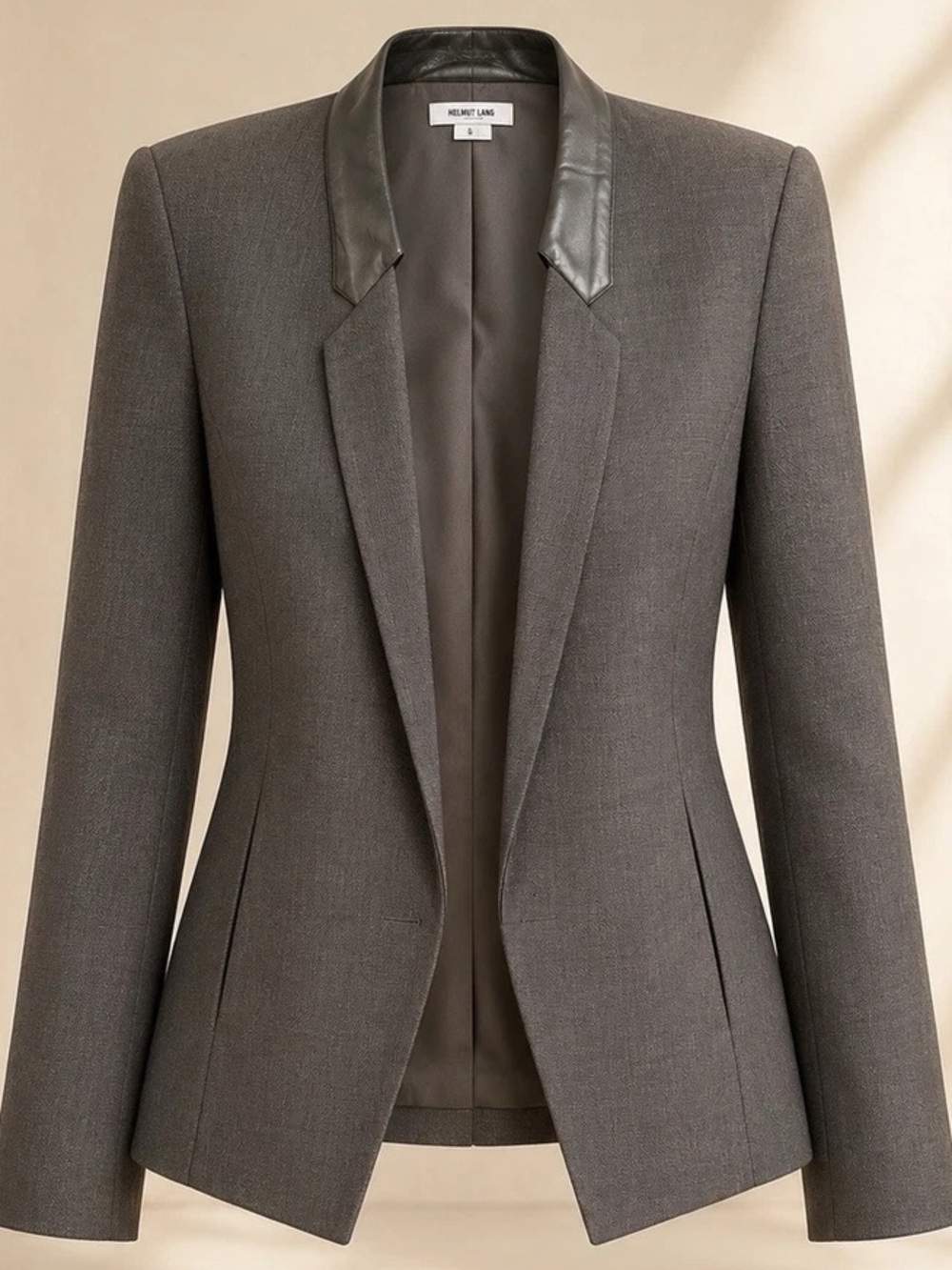 Helmut Lang Gray Leather Collar Tailored wool Jacket Minimalist blazer jacket 4